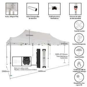 Carpa plegable 3×6 Aluminio ExpertPlus+ vista completa mobiliario profesional eventos exterior
