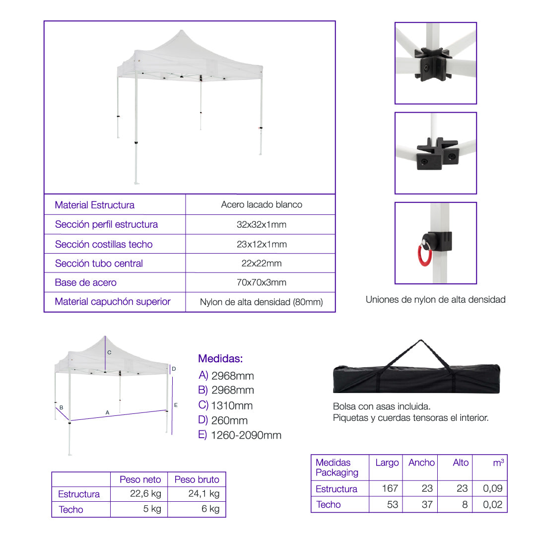 Carpa plegable 3×3 Acero Basic
