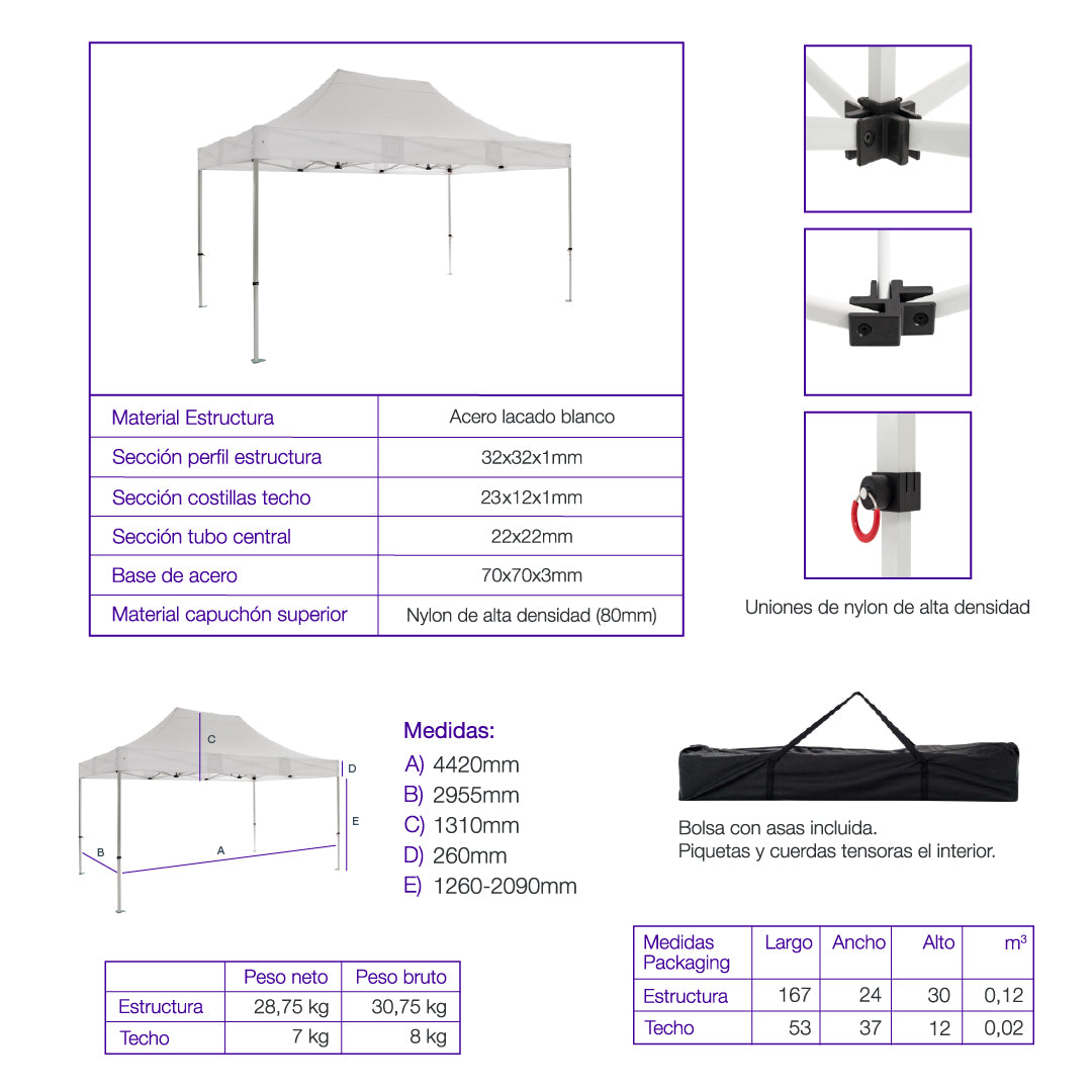 Carpa plegable 3×4,5 Acero Basic