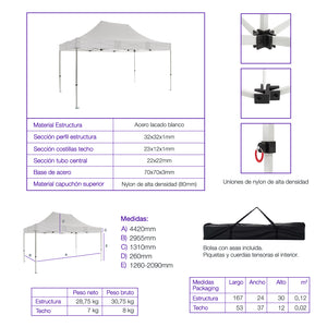Carpa plegable 3×4,5 Acero Basic