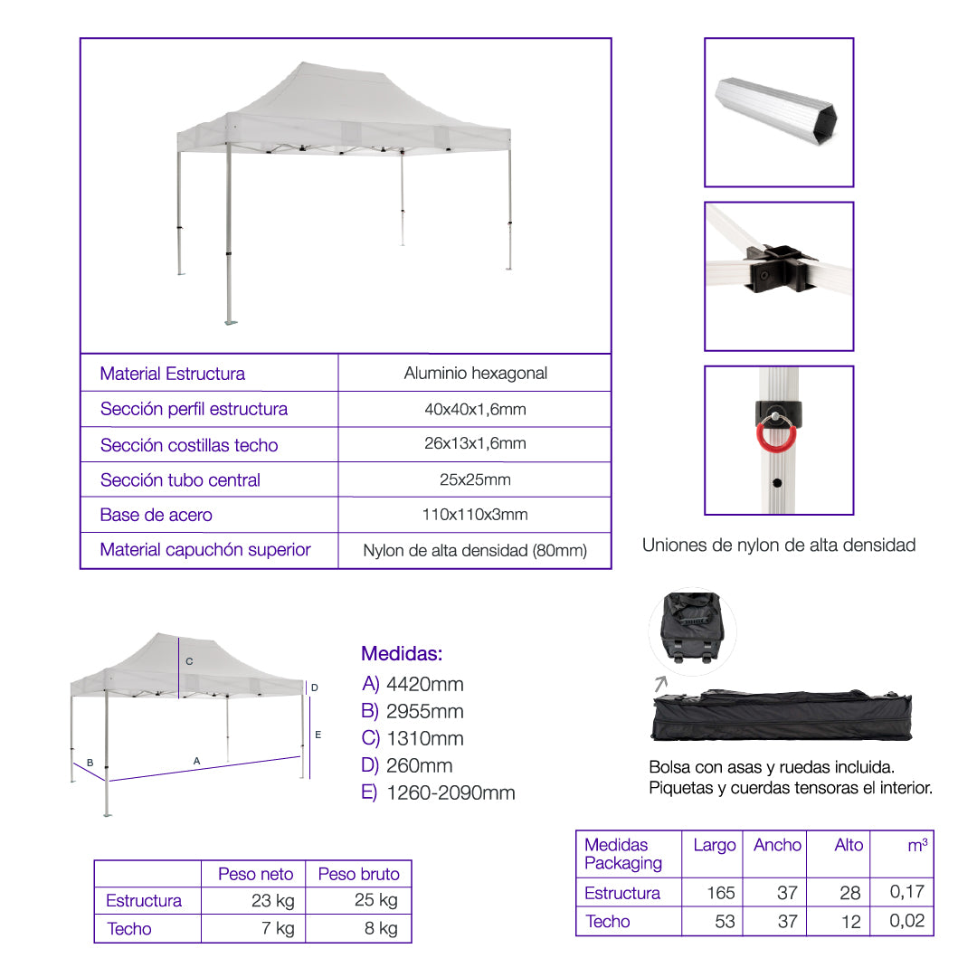 Carpa plegable 3×4,5 Aluminio Expert