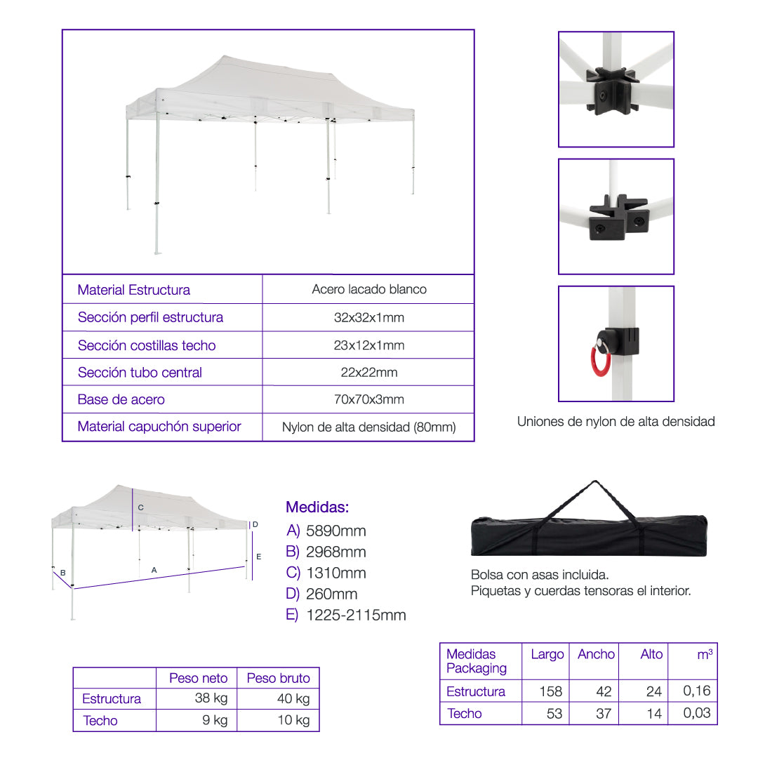 Carpa plegable 3×6 Acero Basic