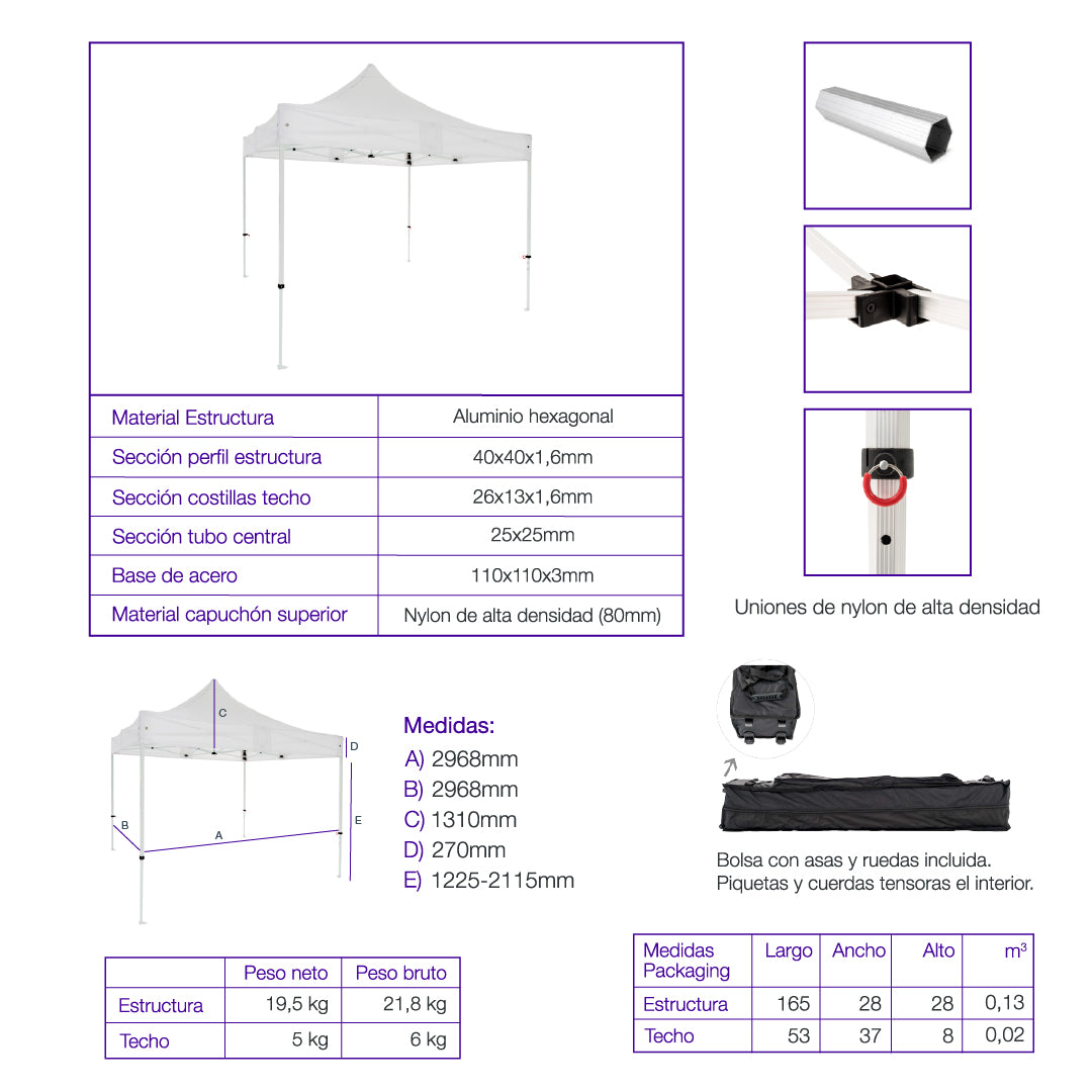 Carpa plegable 3×3 Aluminio Expert