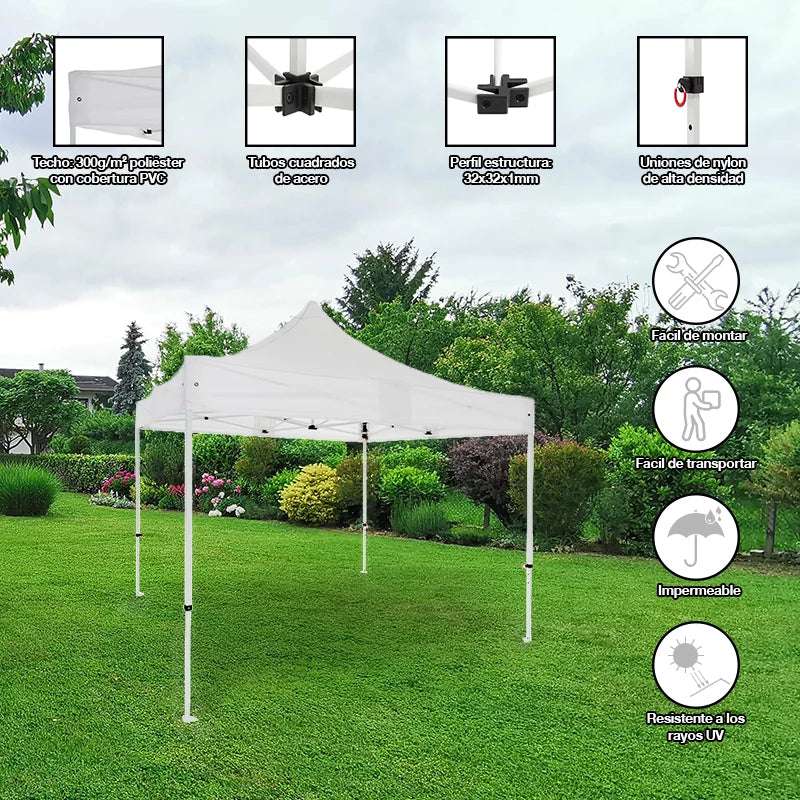 Carpa plegable 3×3 Acero Basic detalle características hostelería eventos exterior