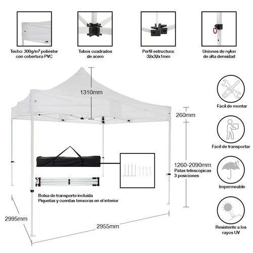 Carpa plegable 3×3 Acero Basic
