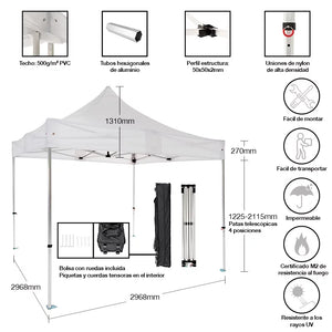 Carpa plegable 3×3 Aluminio ExpertPlus+ vista completa mobiliario profesional eventos exterior
