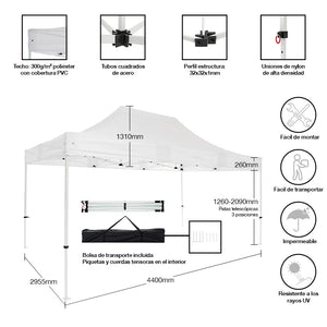 Carpa plegable 3×4,5 Acero Basic vista completa mobiliario profesional eventos exterior