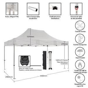 Carpa plegable 3×4,5 Aluminio ExpertPlus+ vista completa mobiliario profesional eventos exterior