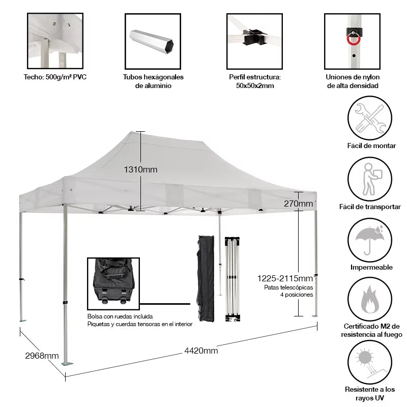 Carpa plegable 3×4,5 Aluminio ExpertPlus+ vista completa mobiliario profesional eventos exterior