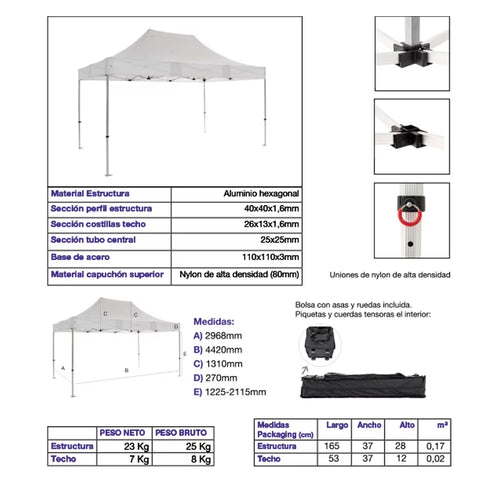 Carpa plegable 3×4,5 Aluminio Expert