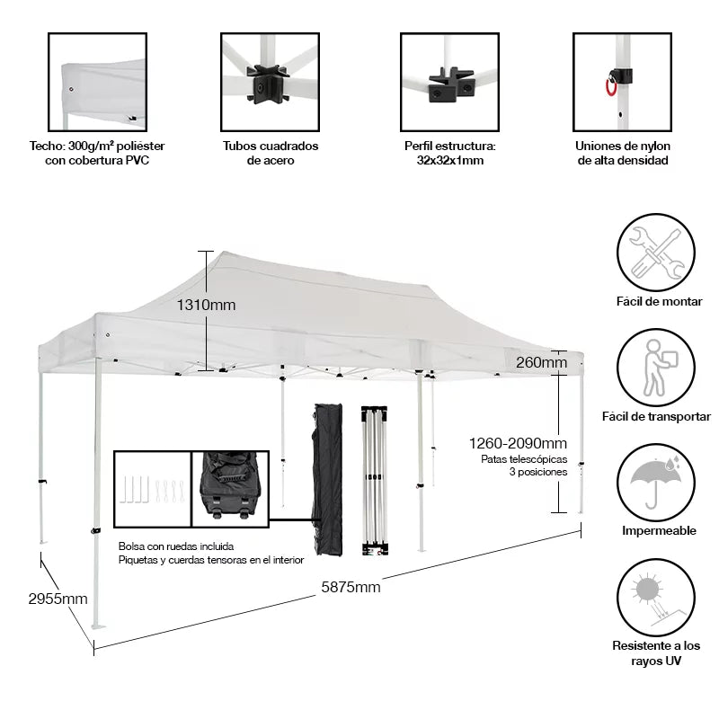 Carpa plegable 3×6 Acero Basic vista completa mobiliario profesional eventos exterior