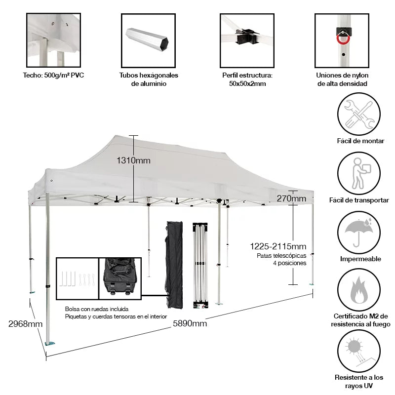 Carpa plegable 3×6 Aluminio ExpertPlus+ vista completa mobiliario profesional eventos exterior