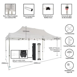 Carpa plegable 3x6 Aluminio Expert vista completa mobiliario profesional eventos exterior