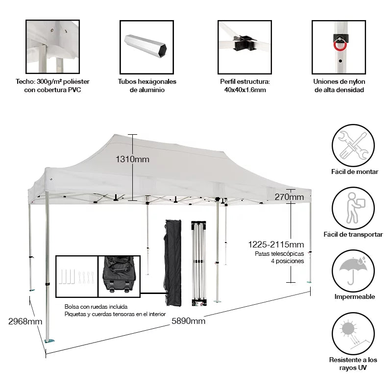 Carpa plegable 3x6 Aluminio Expert vista completa mobiliario profesional eventos exterior