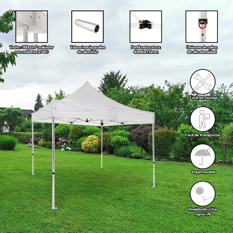 Carpa plegable 4×4 Aluminio Expert detalle características hostelería eventos exterior